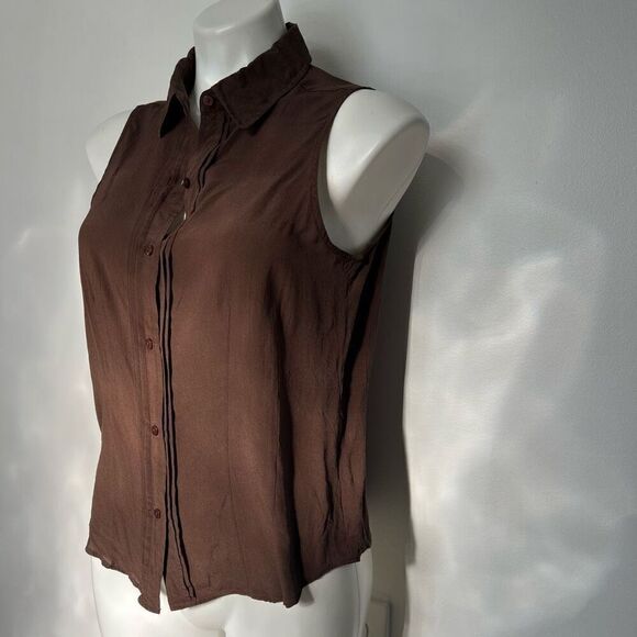 Y2K Jaclyn Smith 100% silk chocolate brownbutton down tank top - Picture 10 of 11